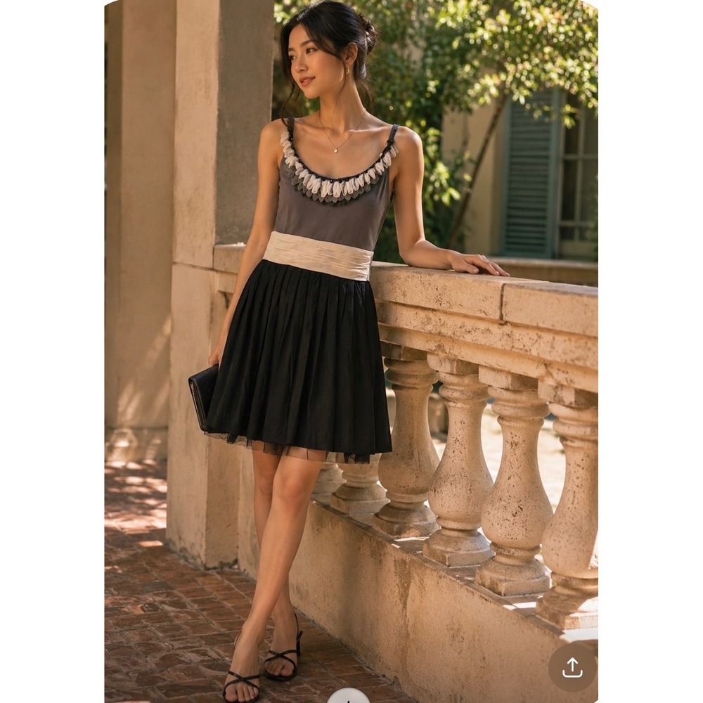 Anthropologie Baraschi Tulle Layered Dress, Black, Gray, Blush Size 0